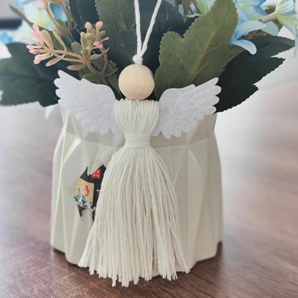 WARMINGO DE Hand Woven Angel Pendant for Car Mirror Hanging | Christmas Tree Decoration | Cute Decor Item & Gifting
