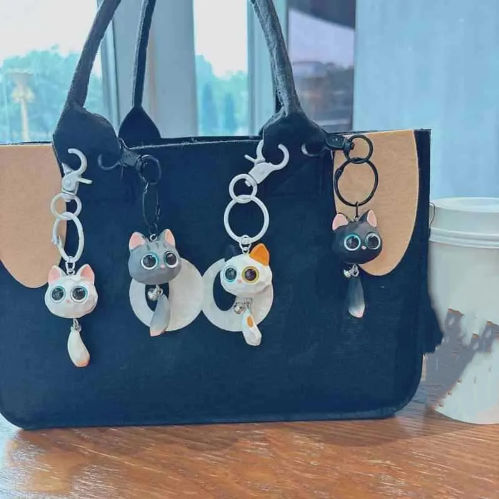 WARMINGO DE Cute Cat Keychain & Bag Hanging Charm for Girls | Cartoon Cat Bag Charm | Keyring for Bags