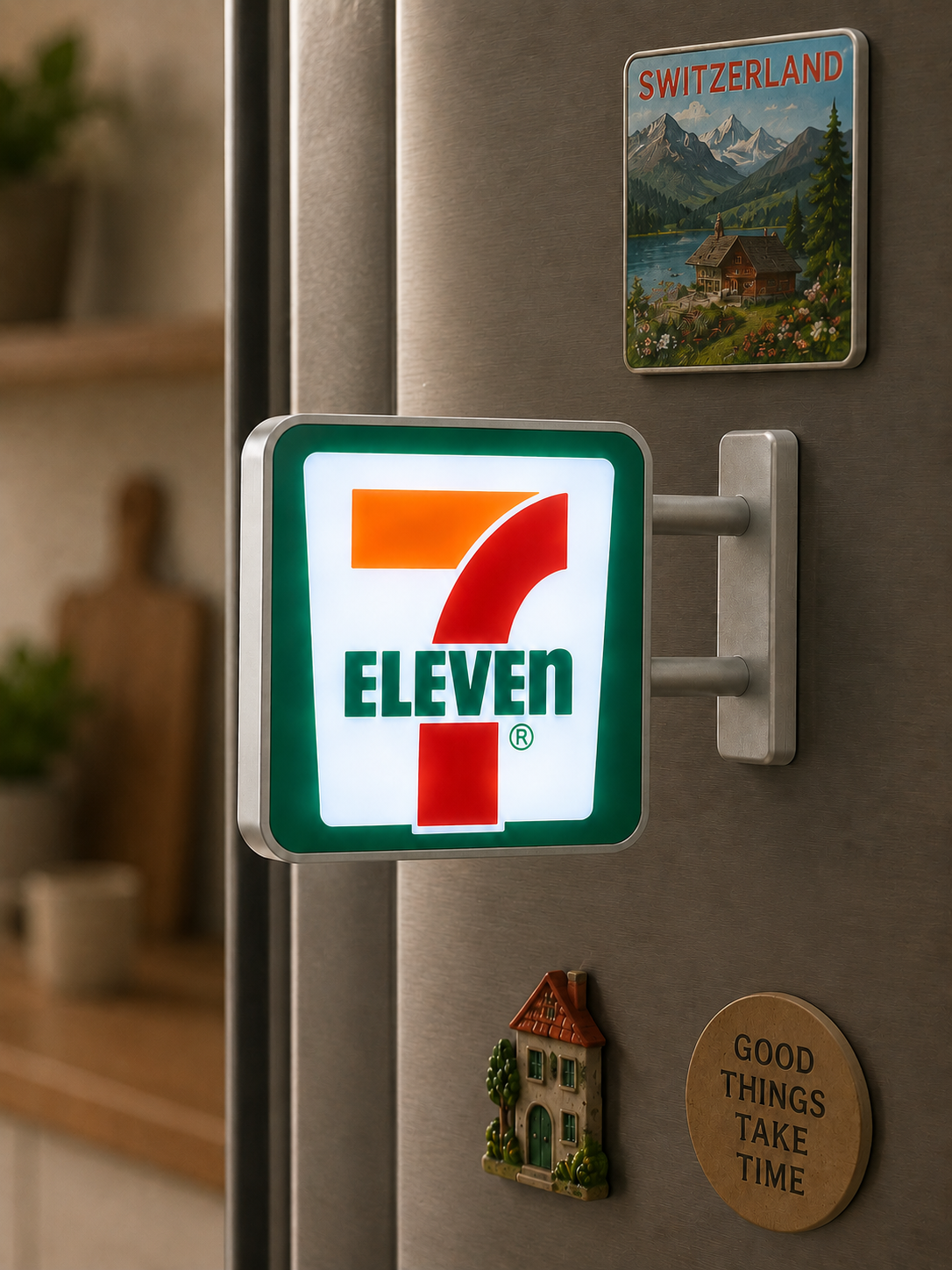 WARMINGO DE 7 Eleven Fridge Magnet Souvenir, Refrigerator Magnet Collectible Decor Gift for Travel Lovers & Bangkok Thailand Memorabilia Collection with light