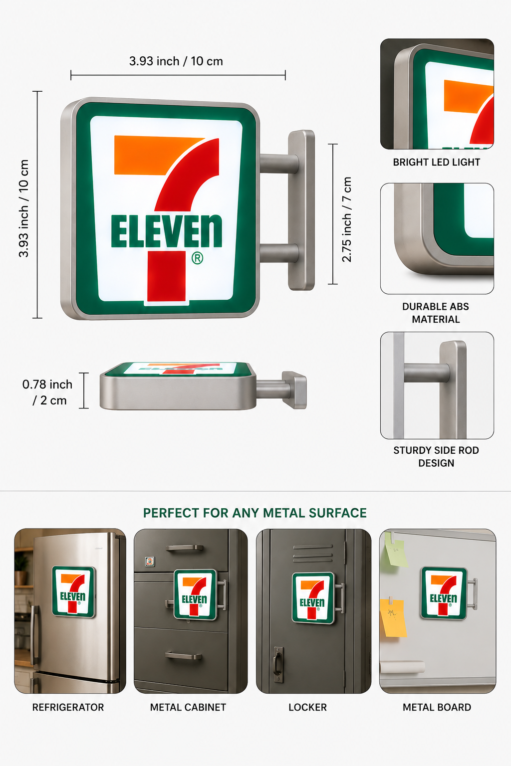 WARMINGO DE 7 Eleven Fridge Magnet Souvenir, Refrigerator Magnet Collectible Decor Gift for Travel Lovers & Bangkok Thailand Memorabilia Collection with light