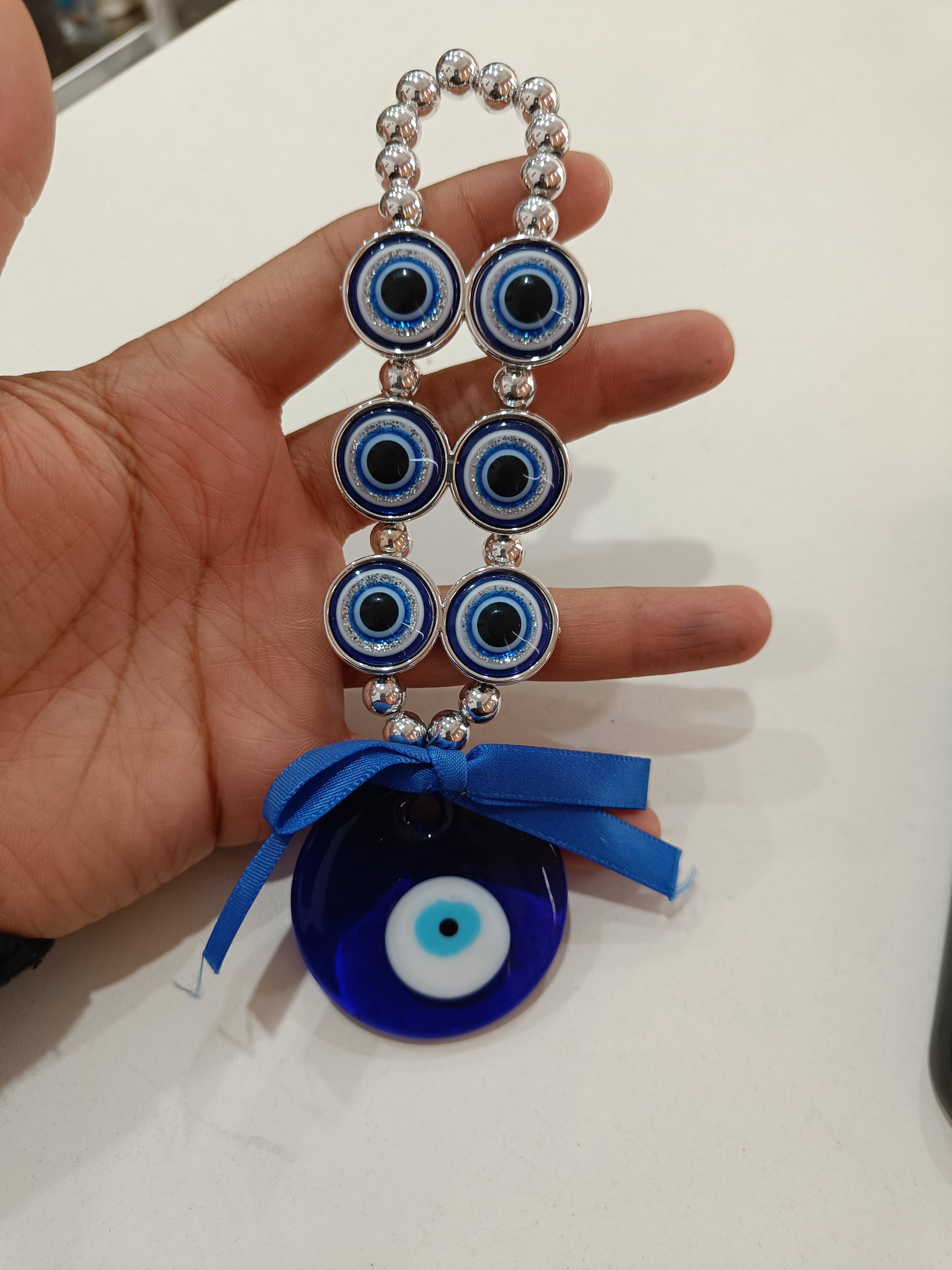 WARMINGO DE Glass Evil Eye Hanging for Home Car & Office | 6 Eye Evil Eye for Home Entrance | Turkish Evil Eye