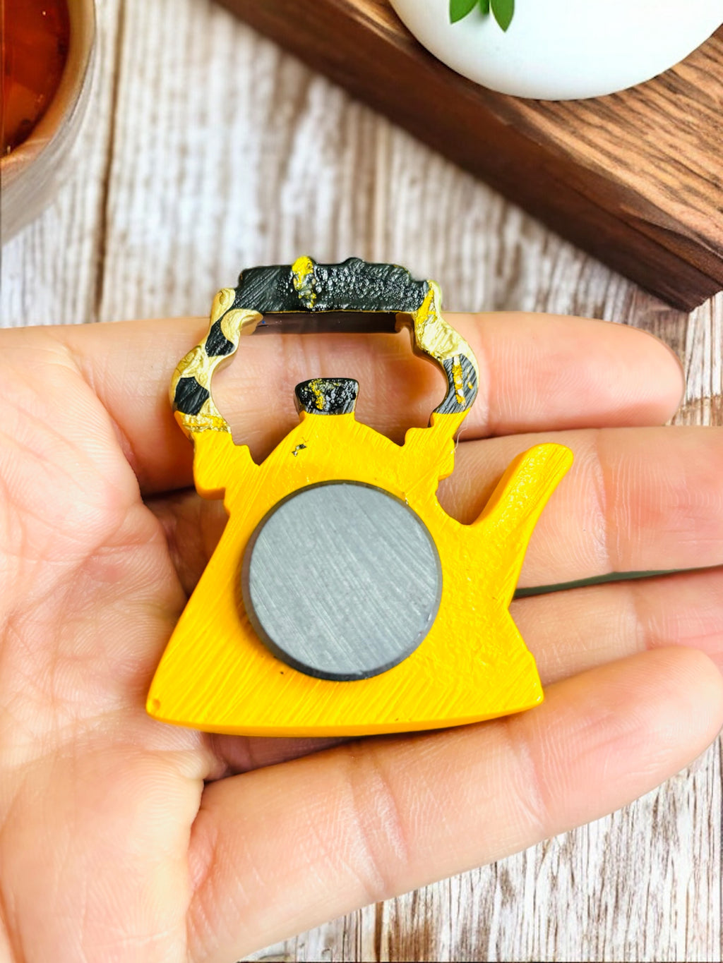 WARMINGO DE Kettle Miniature Fridge Magnet | Home Decor Item | Kitchen Decor Item | Imported Fridge Magnets (Yellow), 1 Piece