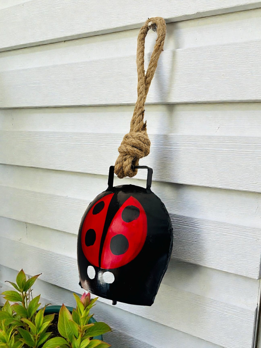 WARMINGO DE Lady Bug Handpainted Cow Bell for Home & Garden