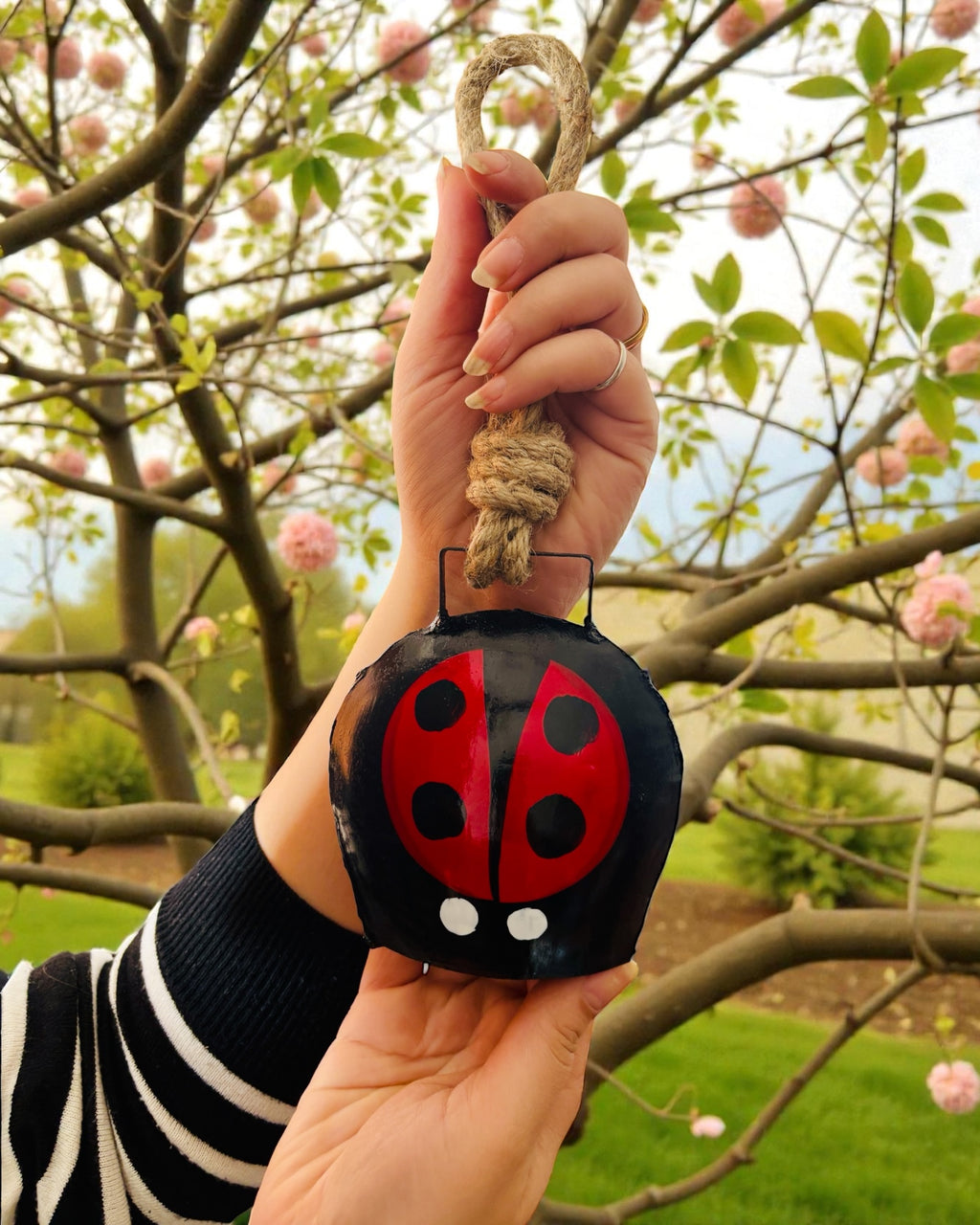 WARMINGO DE Lady Bug Handpainted Cow Bell for Home & Garden