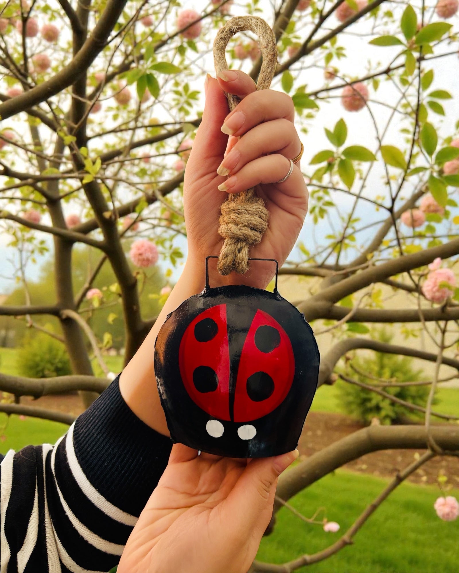 WARMINGO DE Lady Bug Handpainted Cow Bell for Home & Garden
