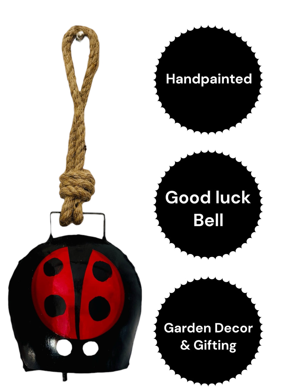 WARMINGO DE Lady Bug Handpainted Cow Bell for Home & Garden