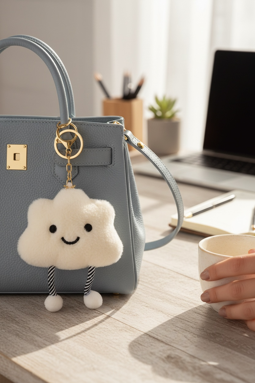 WARMINGO DE Cute Cloud Plush Keychain | Soft Stuffed Cloud Key Chain Backpack Charm Pendant | Gift for Girls & Students Bag Charm