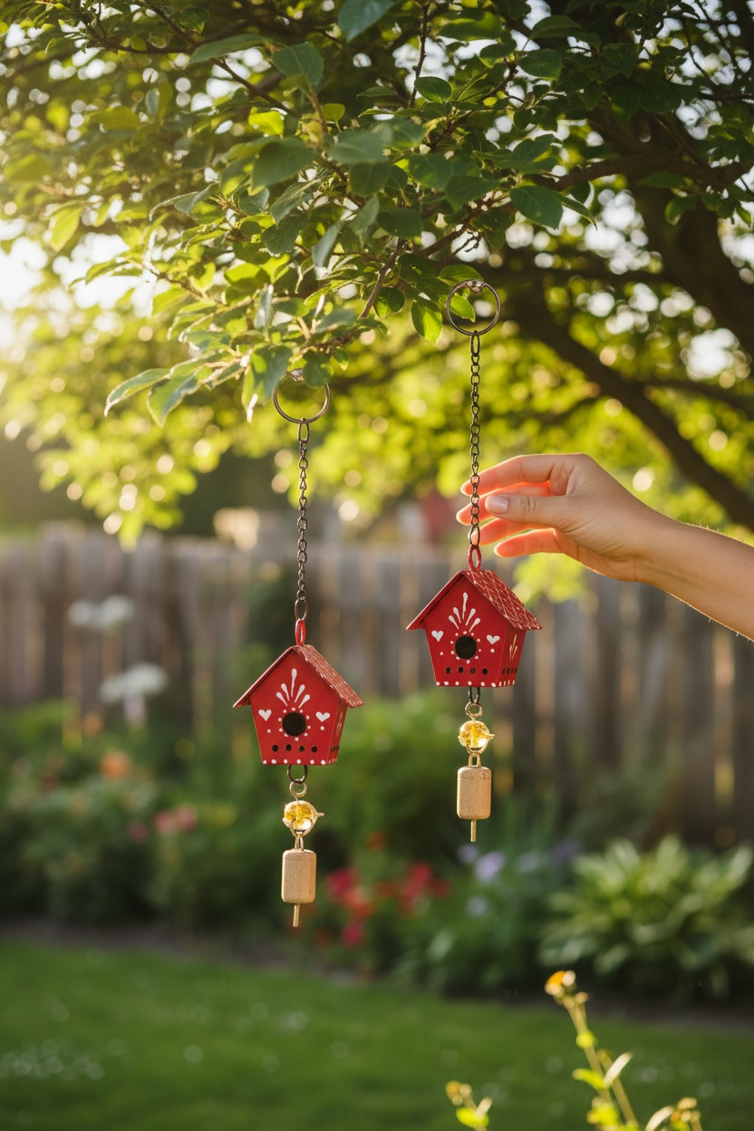 WARMINGO DE 2 Pc Hut Wall Hanging Decor | Garden Tree Hanging Bells Decoration