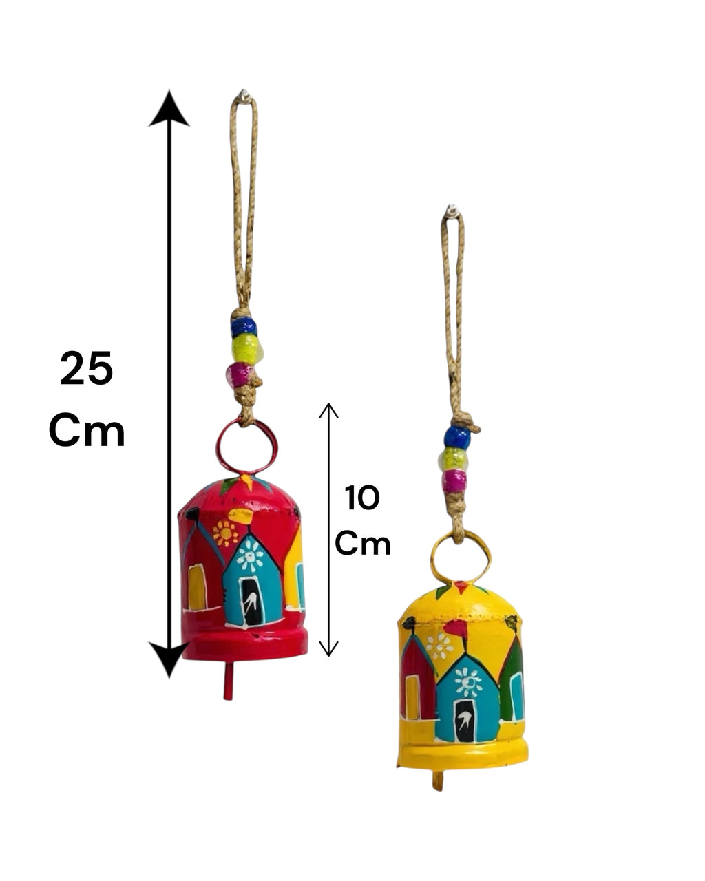 WARMINGO DE 2 Pc Metal Hand-Painted Round Turkish Bell Wind Chime for Home Decor & Gifting