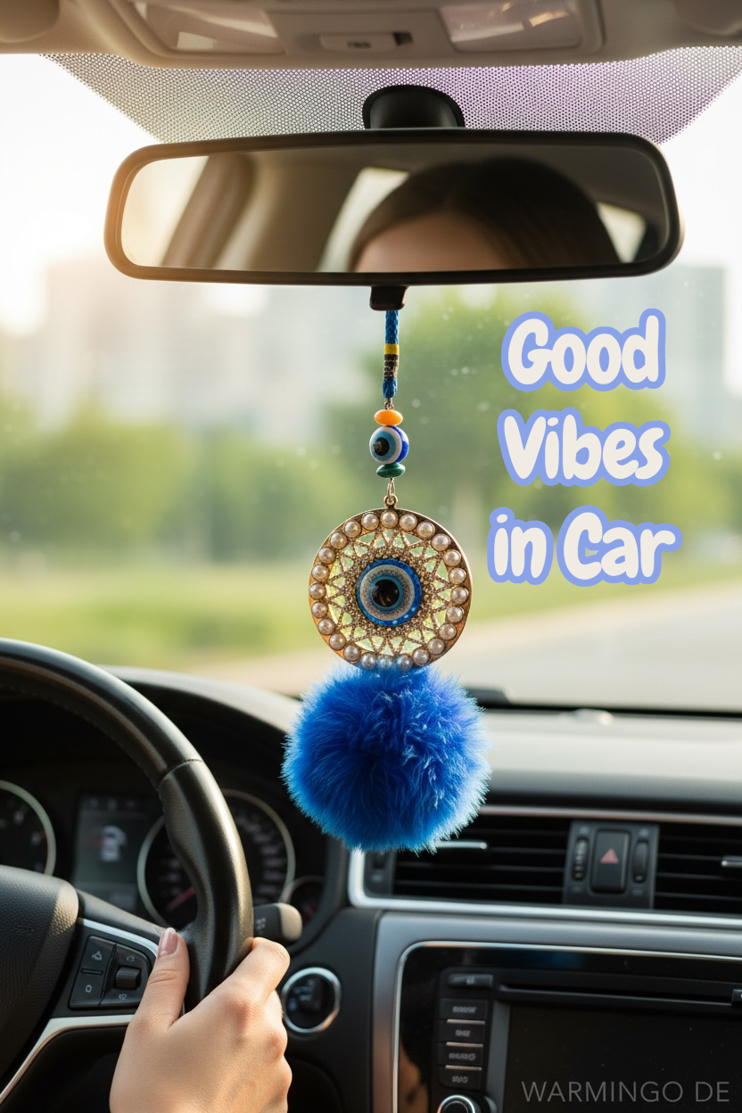WARMINGO Evil Eye Hanging for Home Car & Office with Soft Fur | Home Entrance Nazar Battu