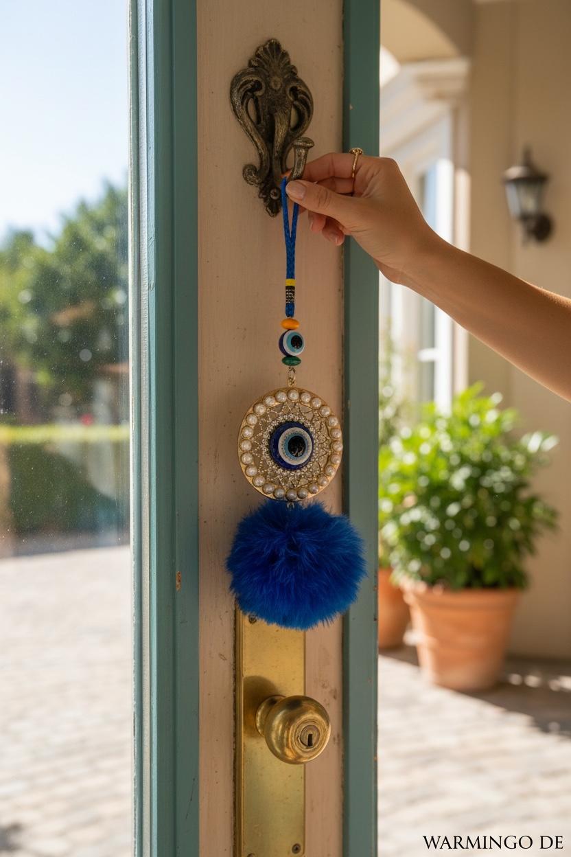 WARMINGO Evil Eye Hanging for Home Car & Office with Soft Fur | Home Entrance Nazar Battu