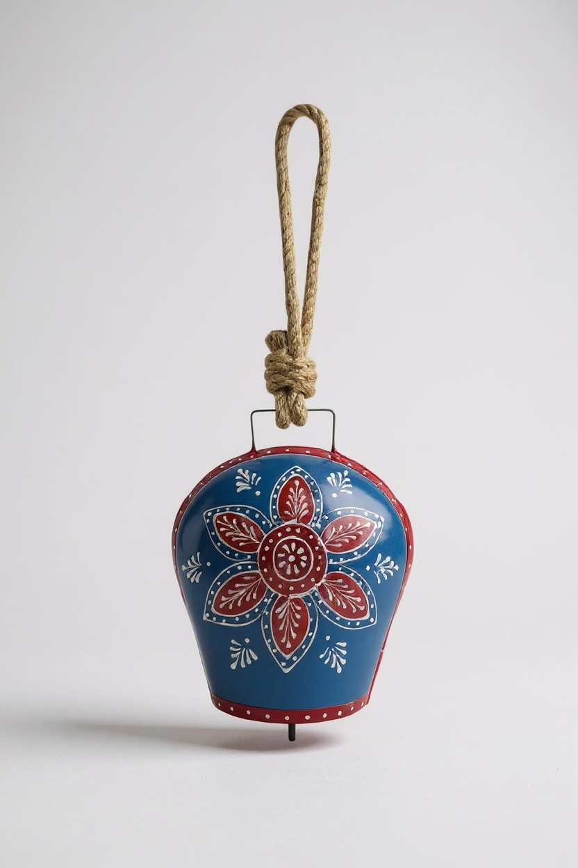 WARMINGO DE Iron Yellow Handpainted Decoration Cow Bell for Home | Feng Shui Vastu Bell for Main Door Entrance Living Room Or Garden | Bell for Good Luck & Prosperity | Gift Item Gifting (Grey)