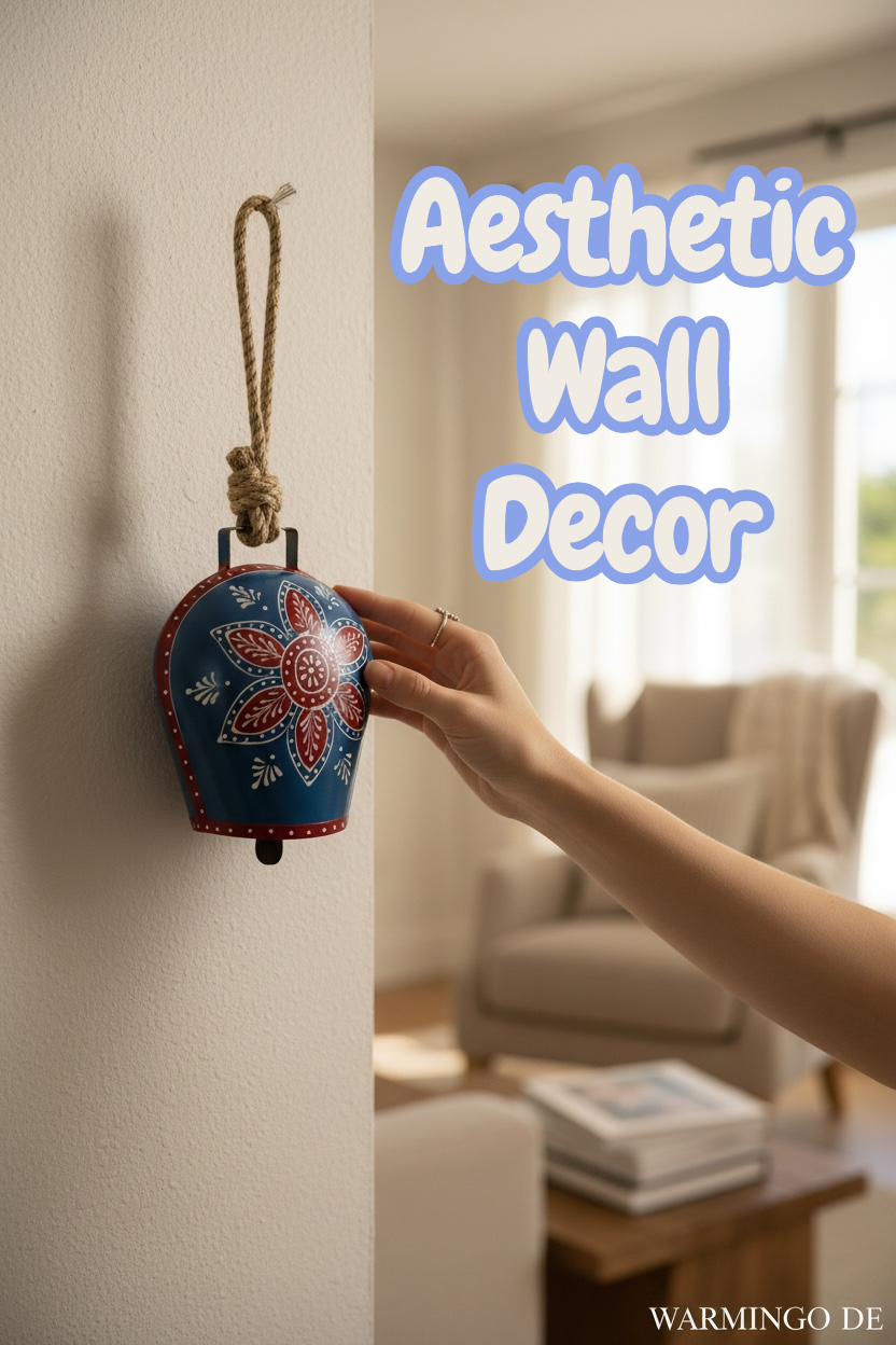 WARMINGO DE Iron Yellow Handpainted Decoration Cow Bell for Home | Feng Shui Vastu Bell for Main Door Entrance Living Room Or Garden | Bell for Good Luck & Prosperity | Gift Item Gifting (Grey)