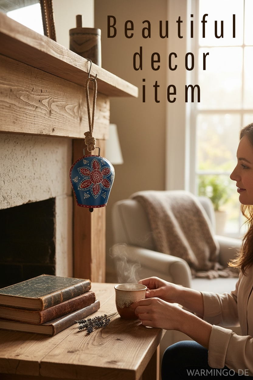 WARMINGO DE Iron Yellow Handpainted Decoration Cow Bell for Home | Feng Shui Vastu Bell for Main Door Entrance Living Room Or Garden | Bell for Good Luck & Prosperity | Gift Item Gifting (Grey)